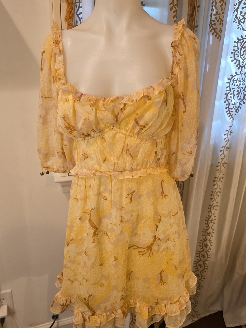 Selfie Leslie Yellow Floral Ruffle Mini Dress